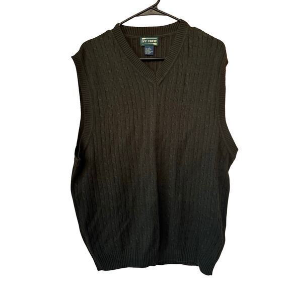 Vintage Ivy Crew Sweater Vest Mens L Forest Green Cable Knit 90s Y2K - Picture 2 of 4